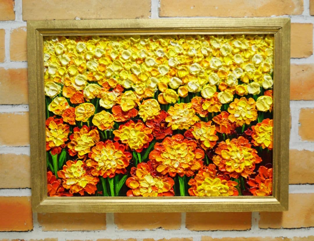 油絵 絵画 マリーゴールド【A4】