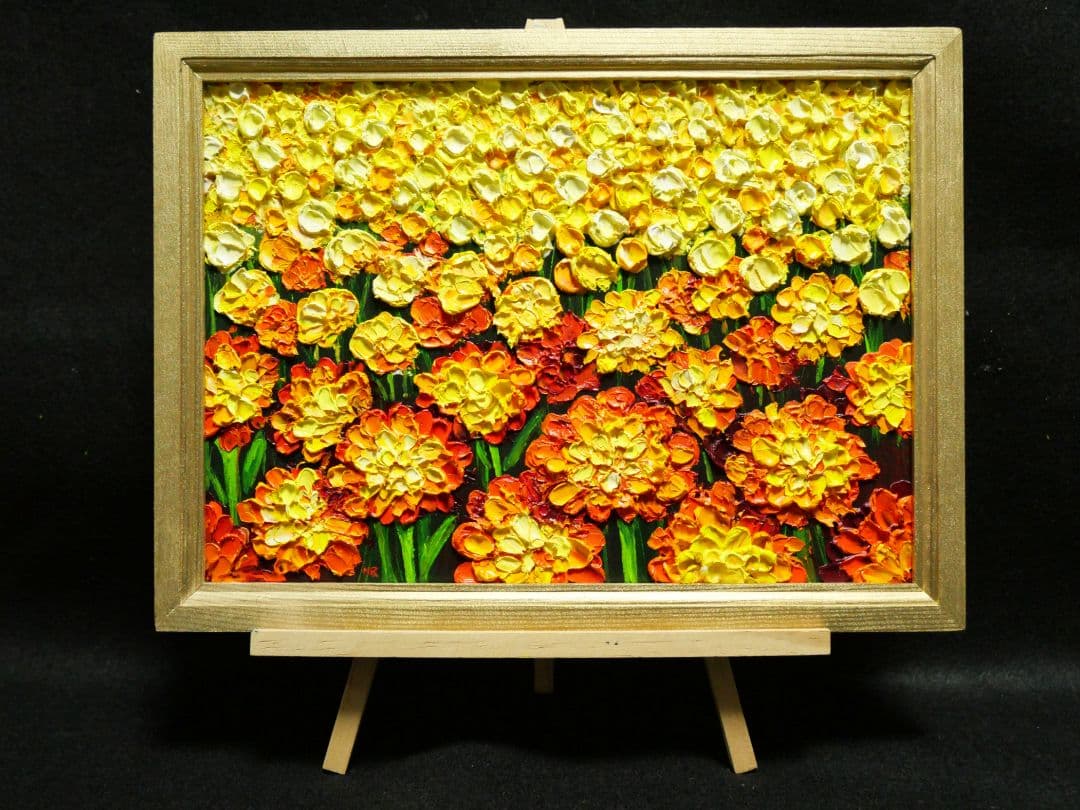 油絵 絵画 マリーゴールド【A4】