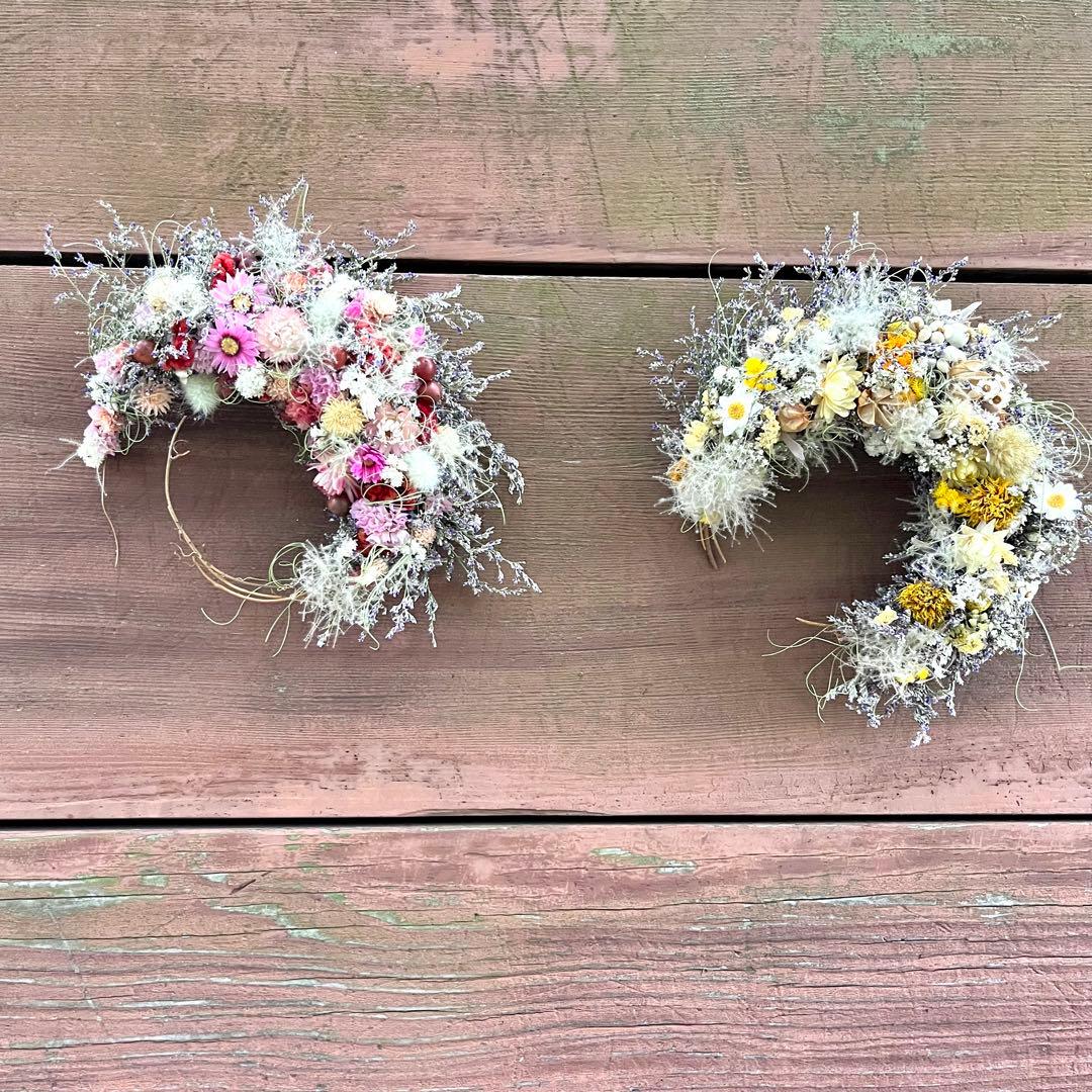 三日月リース　ドライフラワーリース　ドライフラワースワッグ