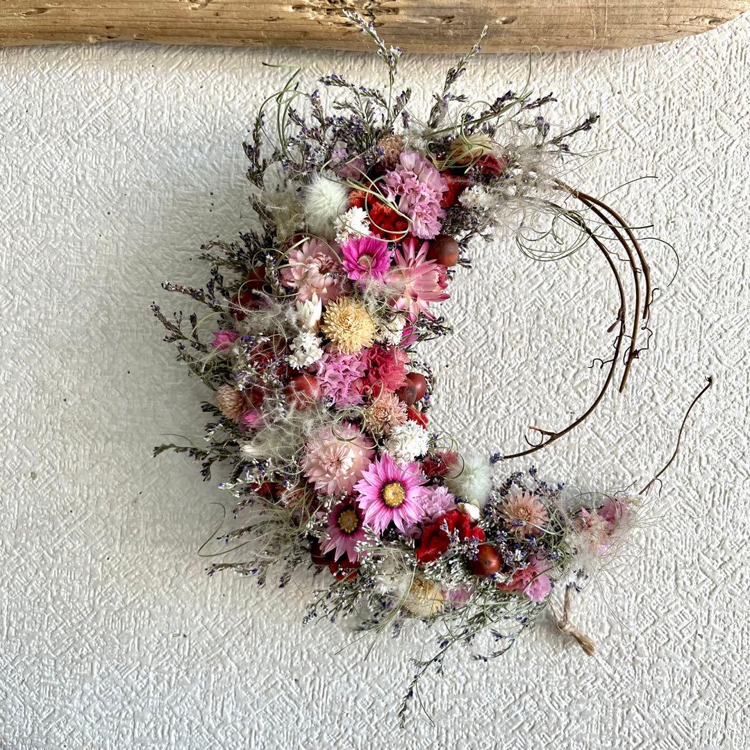 三日月リース　ドライフラワーリース　ドライフラワースワッグ