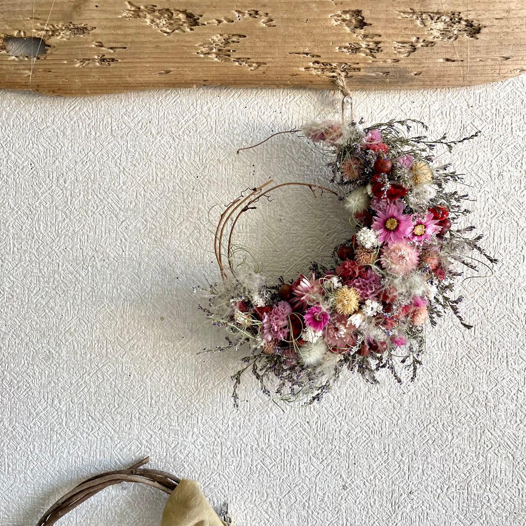 三日月リース　ドライフラワーリース　ドライフラワースワッグ