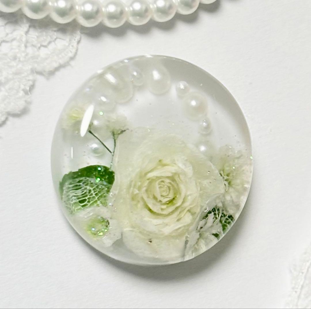 732可憐な♡レジンヘアゴム ホワイトローズ ピュアホワイト パールリング