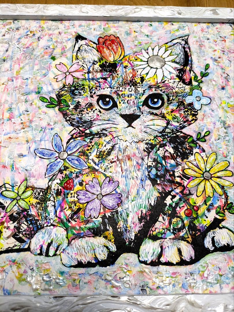 最新作✨手作り額付き作品　title「一陽来福ニャンコ」