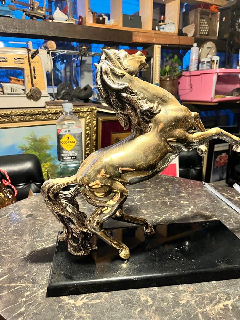 馬 馬の置物 跳馬 シルバーホース 銀色の馬 跳馬 体長40 高さ35