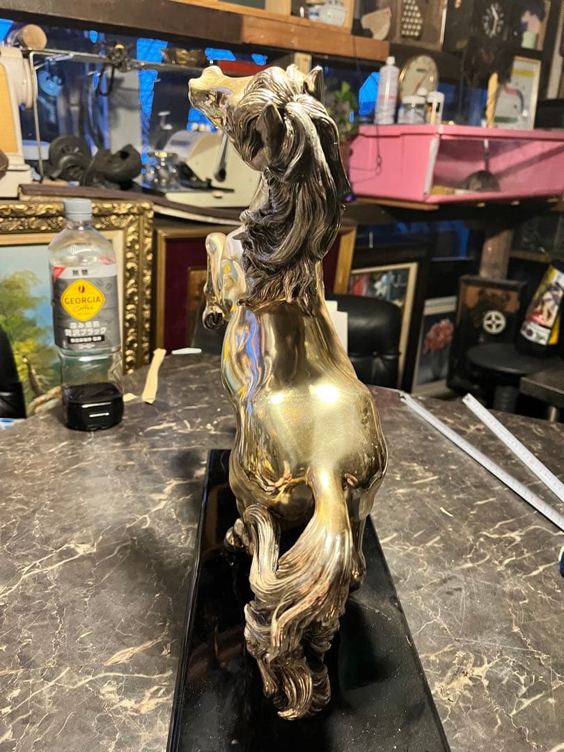 馬 馬の置物 跳馬 シルバーホース 銀色の馬 跳馬 体長40 高さ35