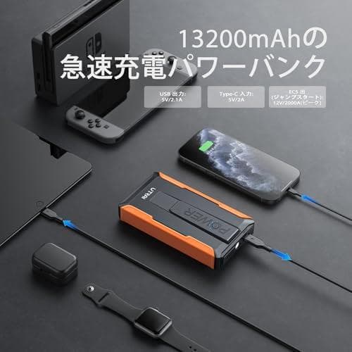 UTRAI ジャンプスターター 12V車用 エンジンスターター 車緊急始動 2m