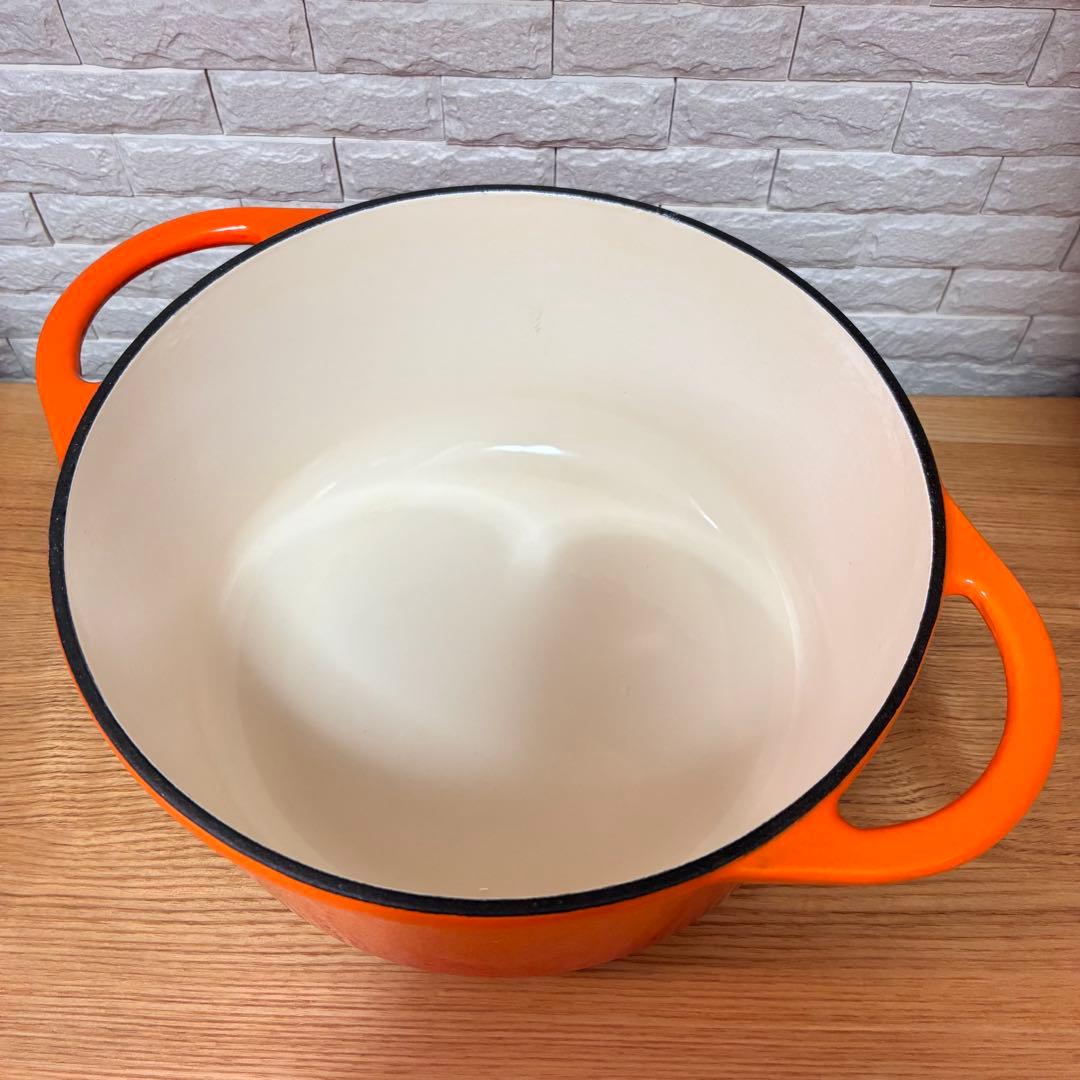 オレンジ色 両手鍋 クリーム内側