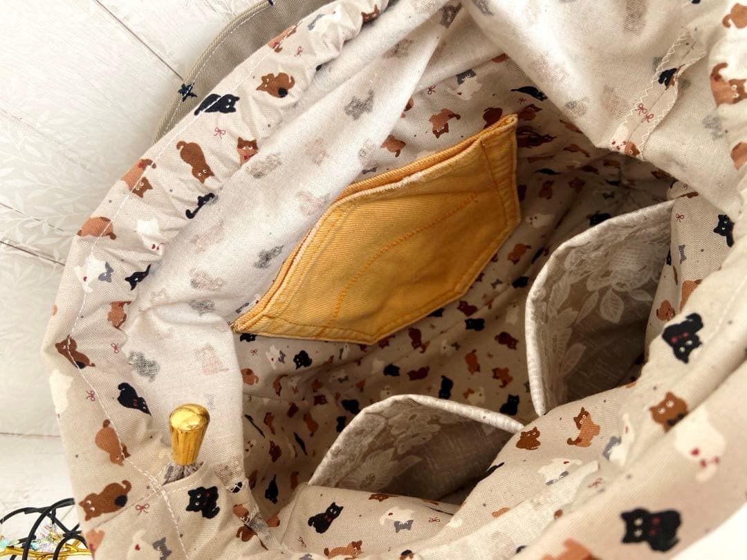 デニムリメイクバッグS 肉求ふわもこ×パネル生地