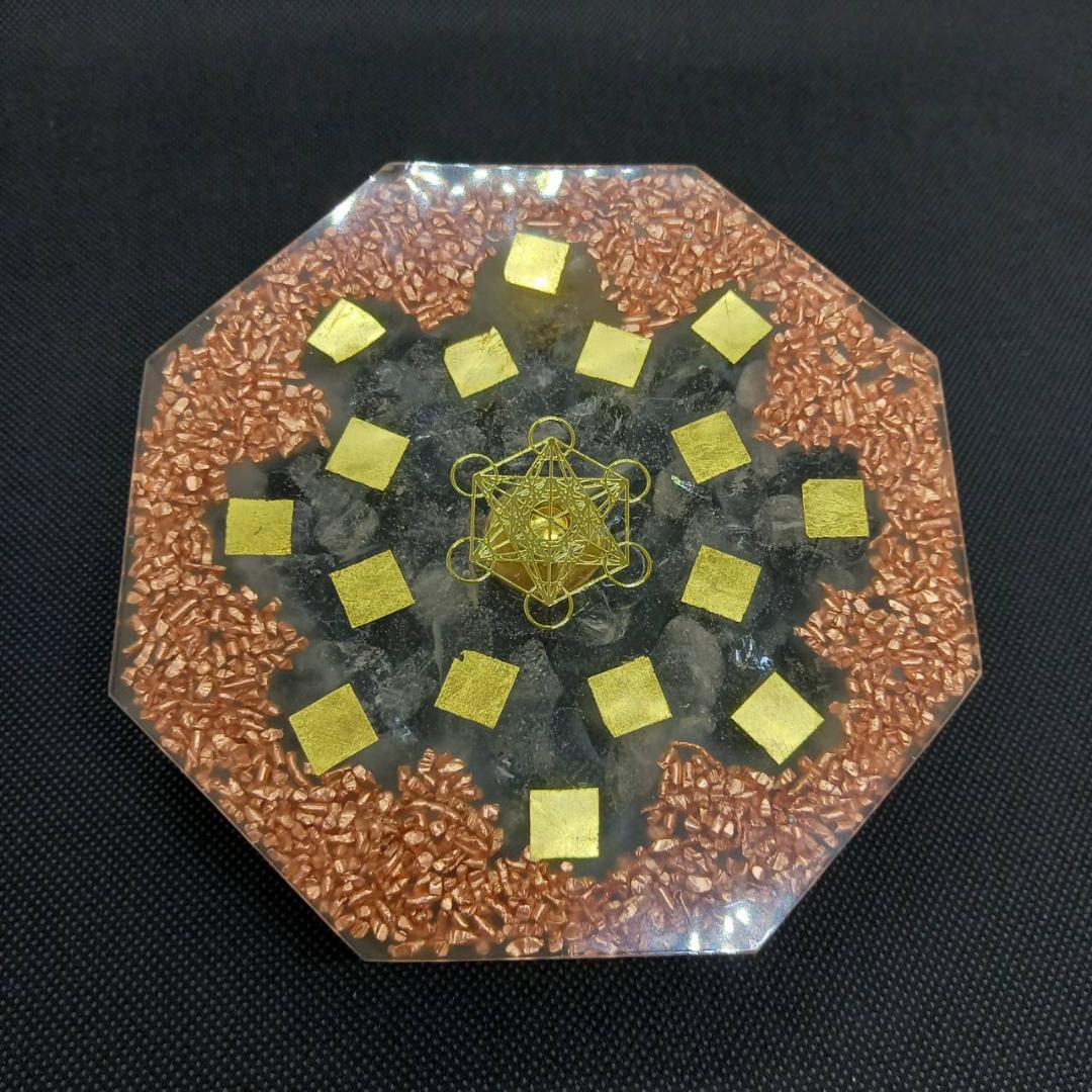 『金運万倍 進化形オルゴナイト八角形プレート』オルゴナイト 金運アップ置物222