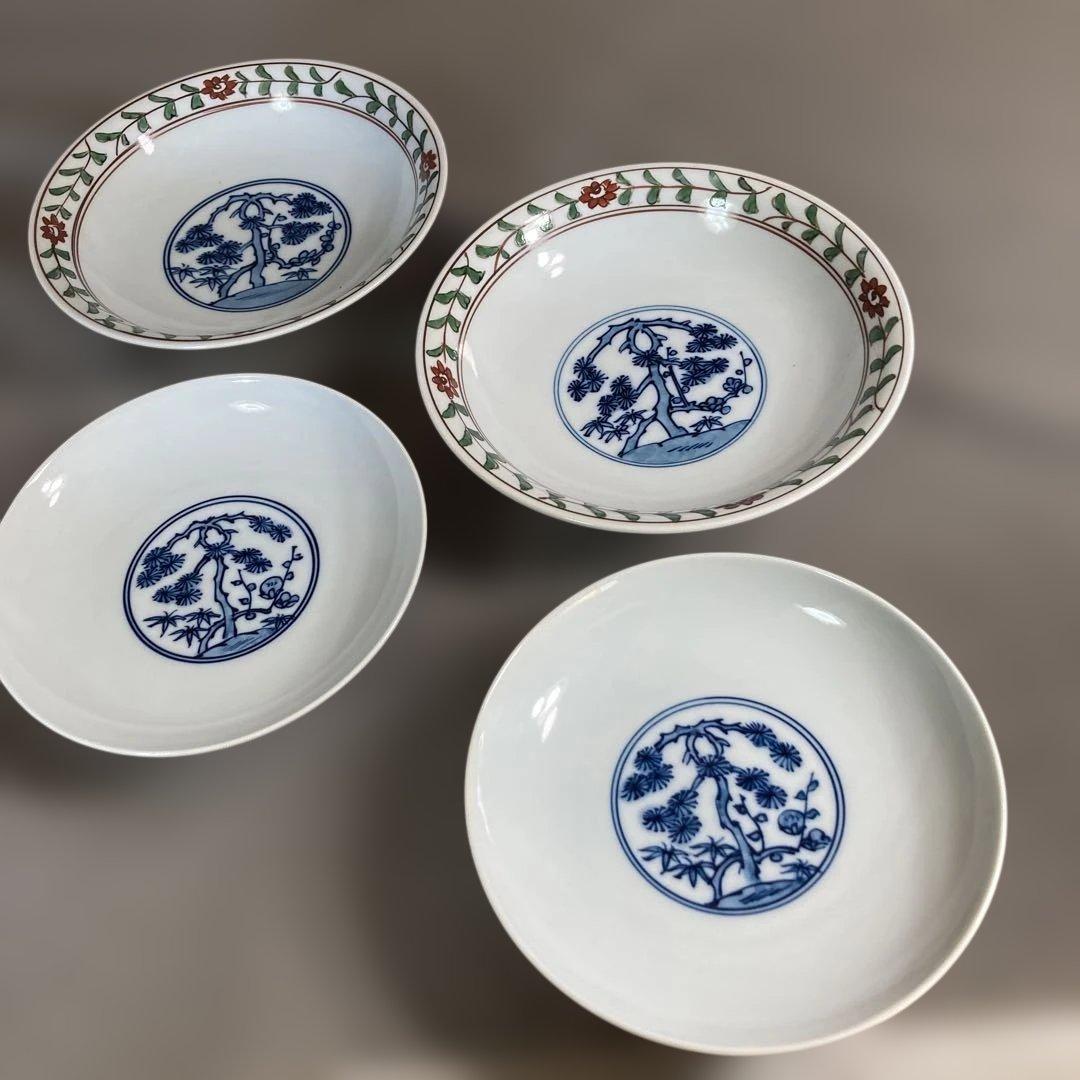 【源右衛門】古伊万里の伝統　舘林源右衛門作　錦古伊万里三方割草花文　平蓋物二客