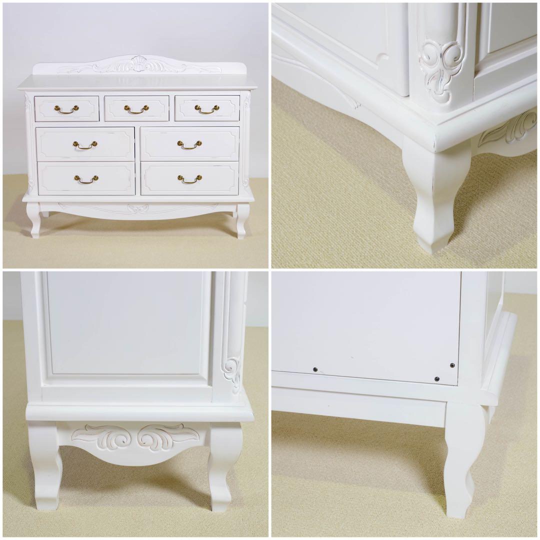 D 新品 チェスト 110 アンティーク 白 リビング収納 タンス ホワイト