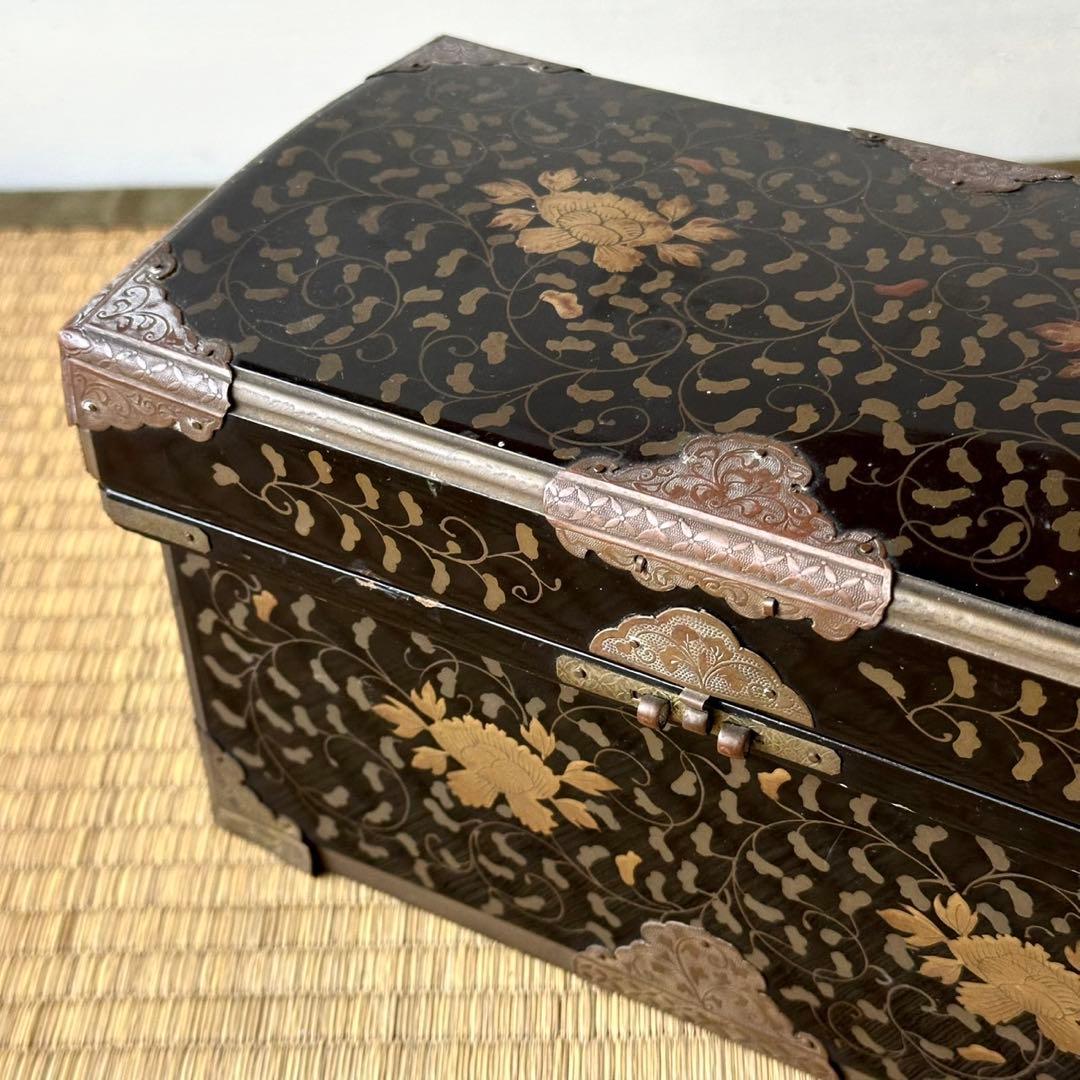 時代【雛道具】漆塗 手描き 金蒔絵 玉手箱 ミニチュア アンティーク