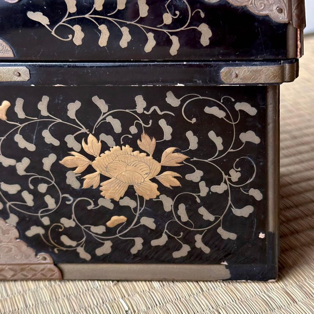 時代【雛道具】漆塗 手描き 金蒔絵 玉手箱 ミニチュア アンティーク