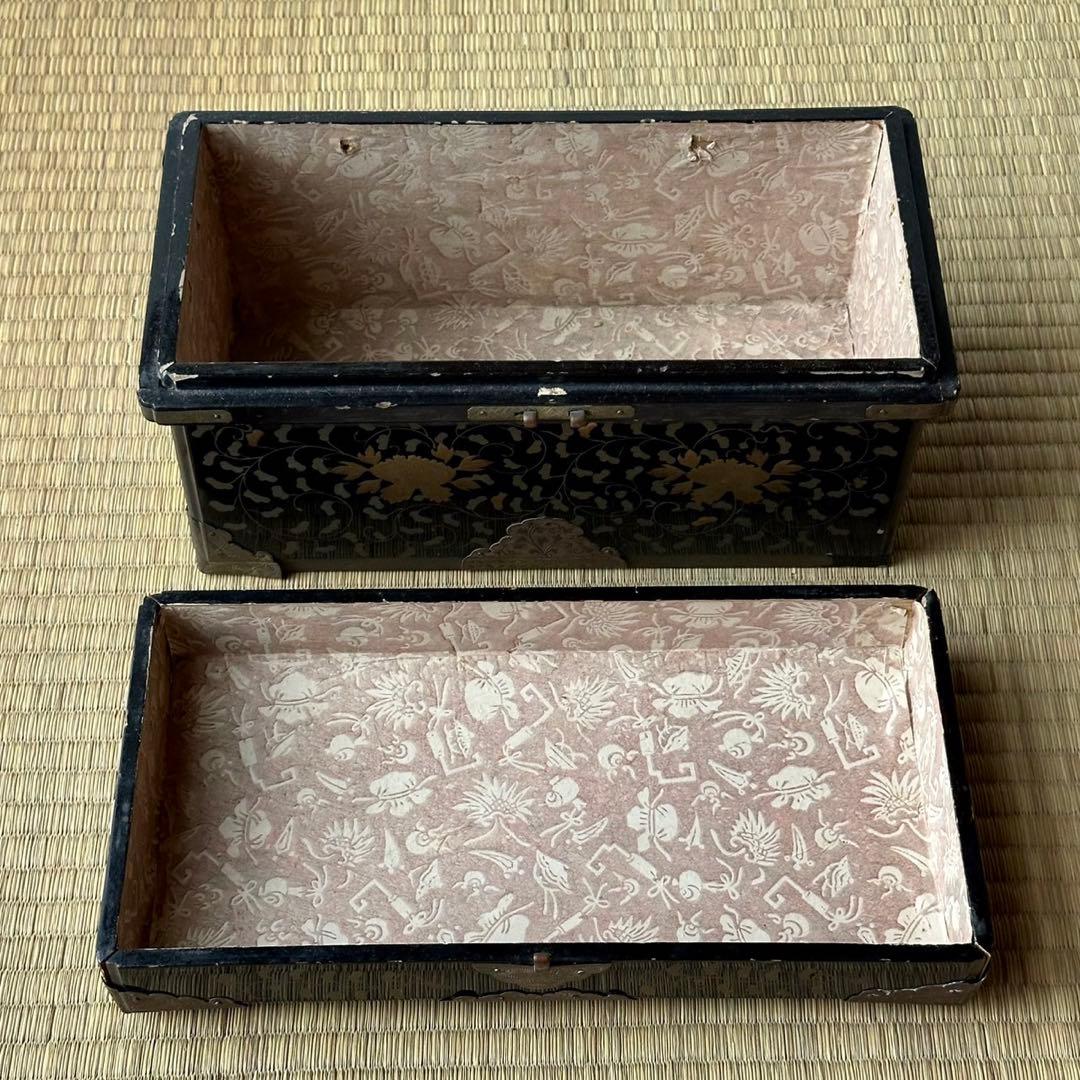 時代【雛道具】漆塗 手描き 金蒔絵 玉手箱 ミニチュア アンティーク