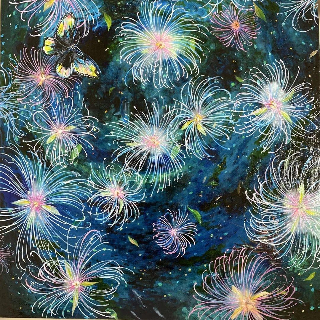 絵画　サガリバナ　アクリル画　夏の絵