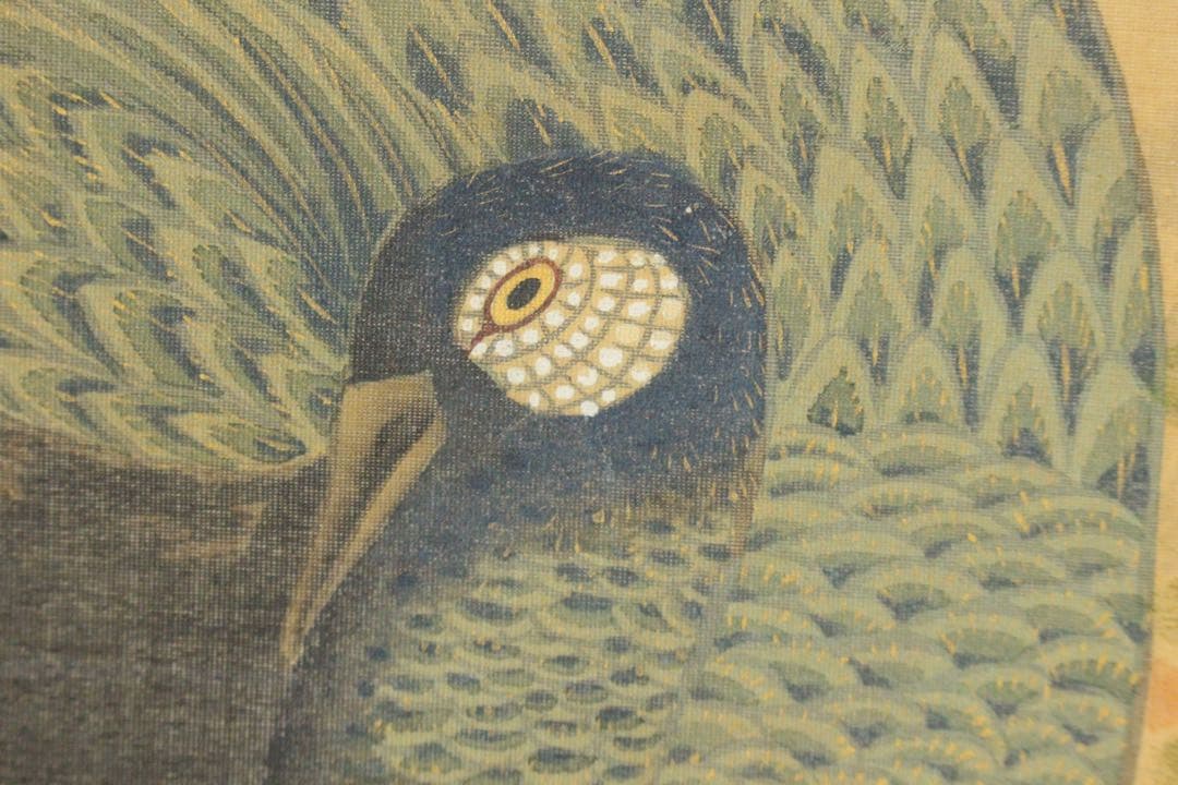 Ni5604 掛軸　在銘　伸祐　桜花双孔雀図　絹本着色　日本画　花鳥　送料無料