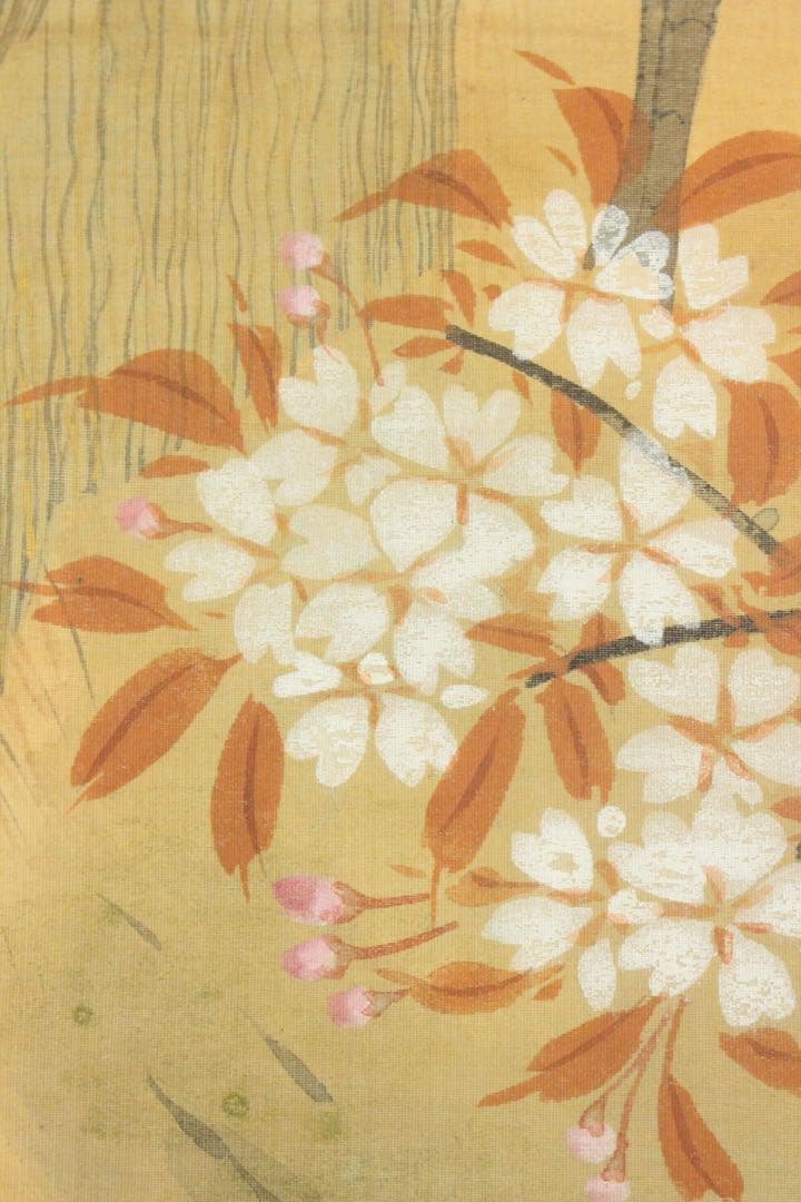 Ni5604 掛軸　在銘　伸祐　桜花双孔雀図　絹本着色　日本画　花鳥　送料無料