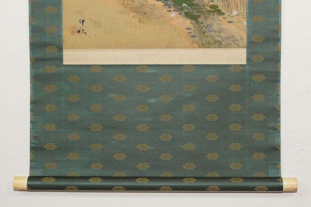 Ni5604 掛軸　在銘　伸祐　桜花双孔雀図　絹本着色　日本画　花鳥　送料無料