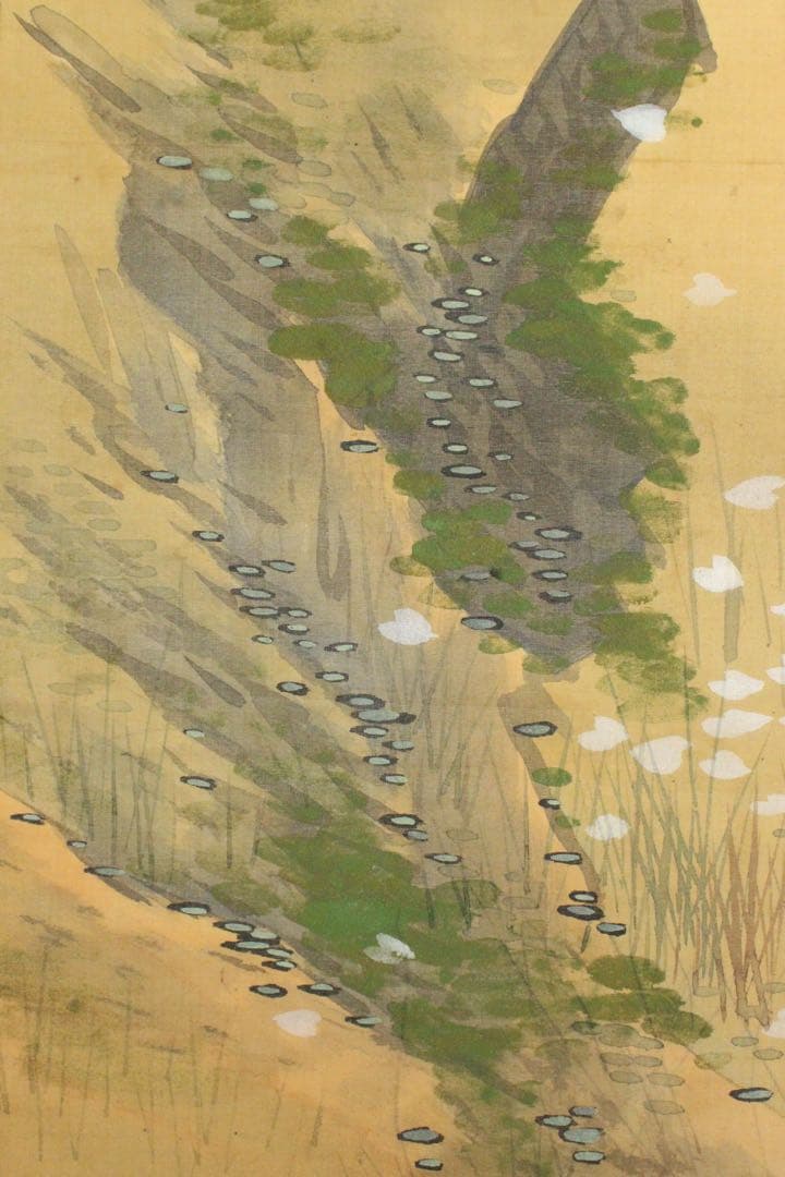 Ni5604 掛軸　在銘　伸祐　桜花双孔雀図　絹本着色　日本画　花鳥　送料無料