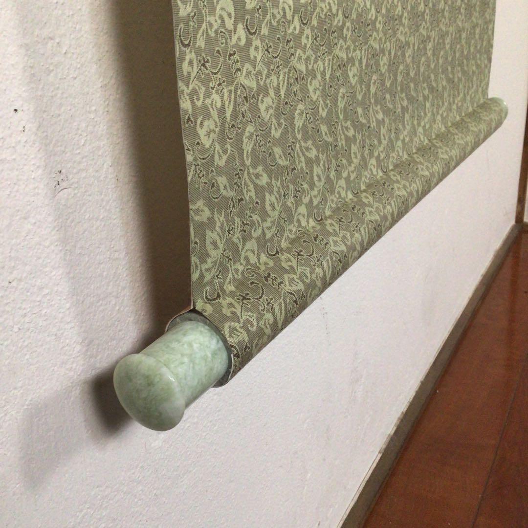 No3919 掛軸　任義　徳甫　書「佛心」肉筆紙本　翡翠軸先　中国美術　送料無料