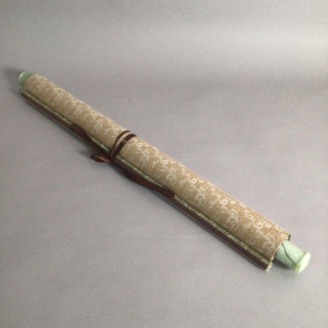 No3919 掛軸　任義　徳甫　書「佛心」肉筆紙本　翡翠軸先　中国美術　送料無料