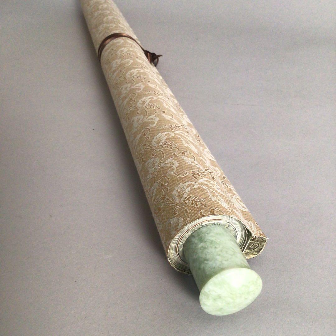 No3919 掛軸　任義　徳甫　書「佛心」肉筆紙本　翡翠軸先　中国美術　送料無料