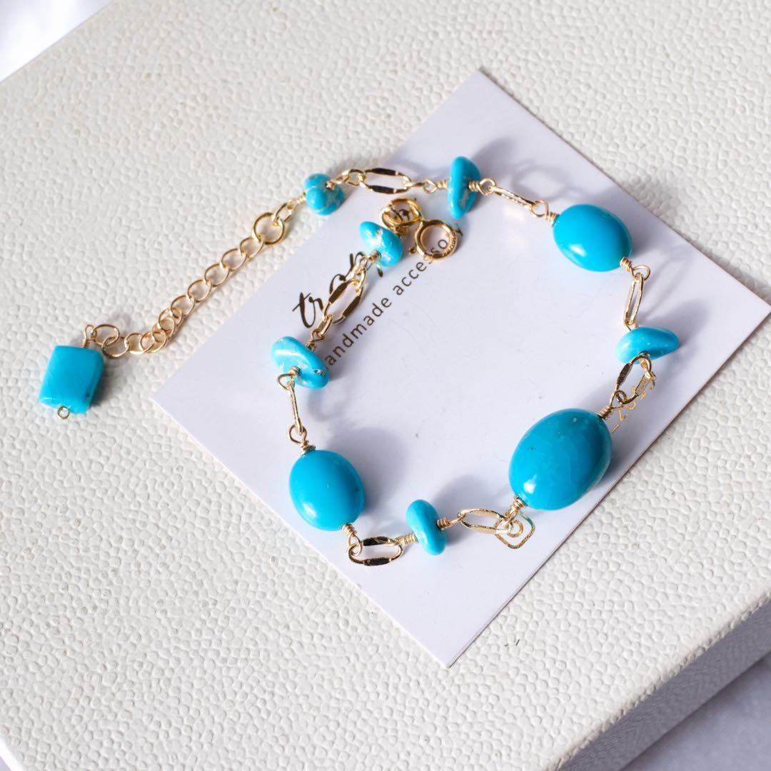 14kgfスリーピングビューティーターコイズブレスレット