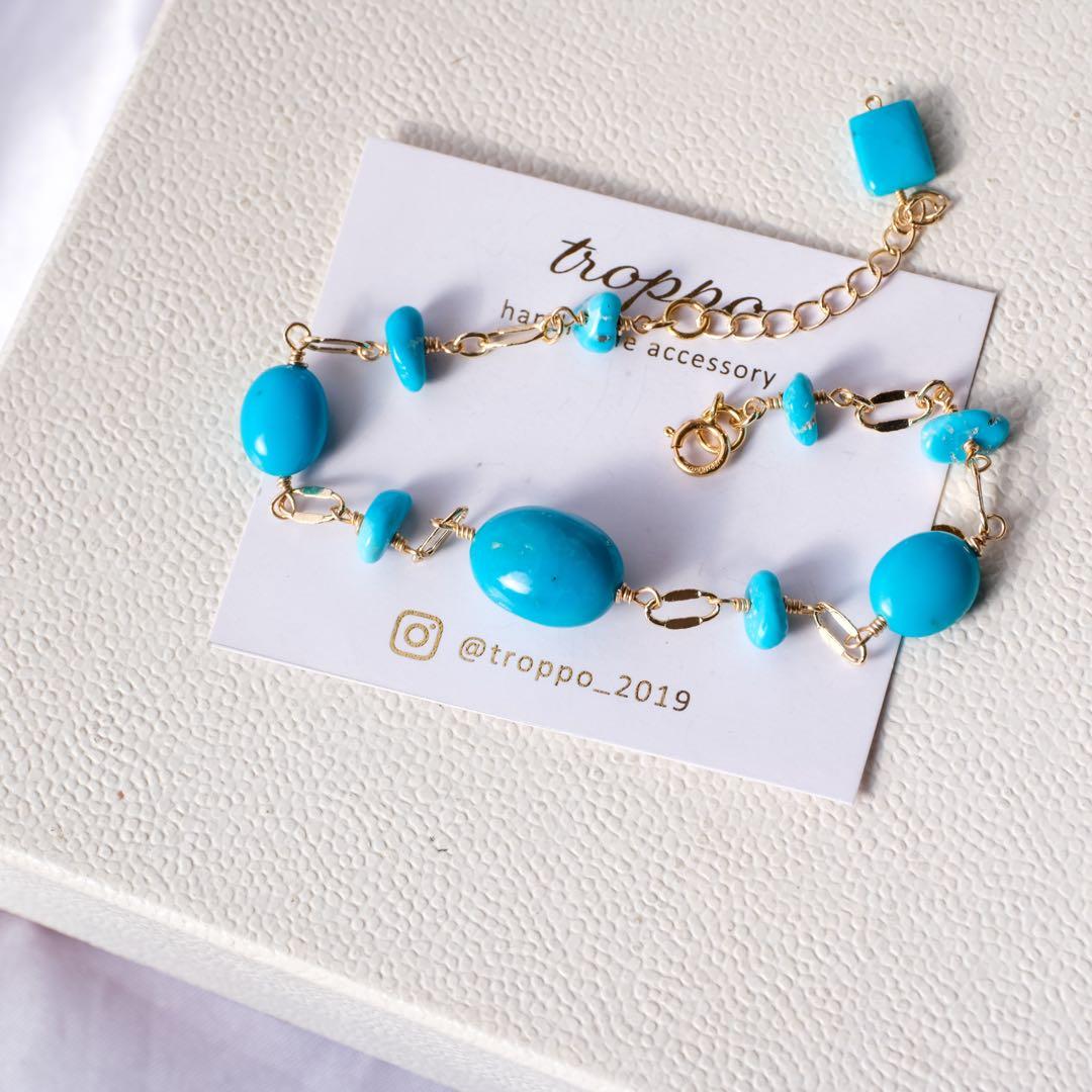 14kgfスリーピングビューティーターコイズブレスレット