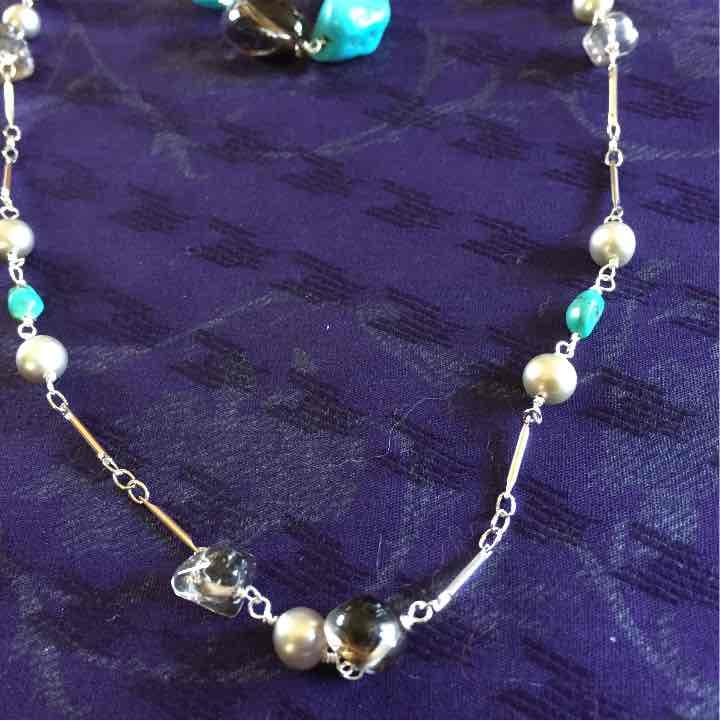 【ハンドメイド☆】　2連ネックレス　ターコイズ　スモーキークオーツ