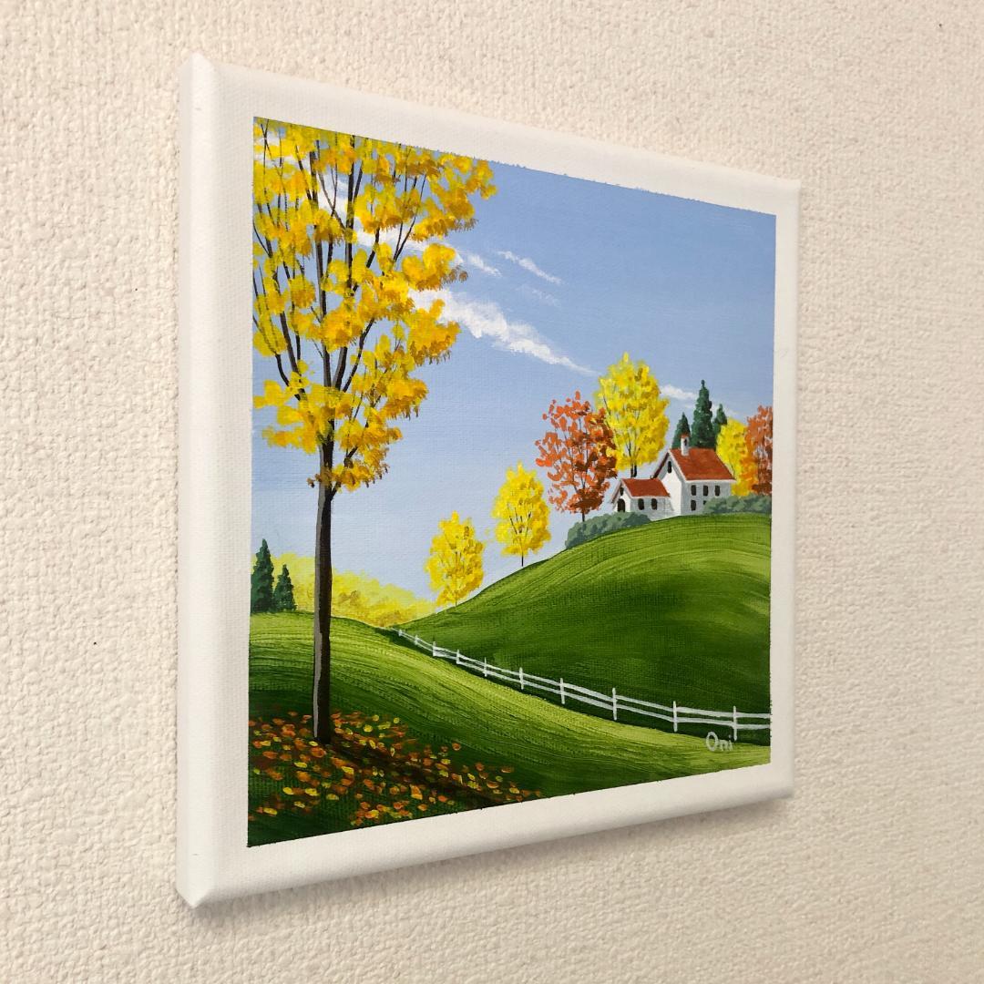 アクリル画　原画　「丘の上の一軒家02」　SSMサイズ　キャンバス