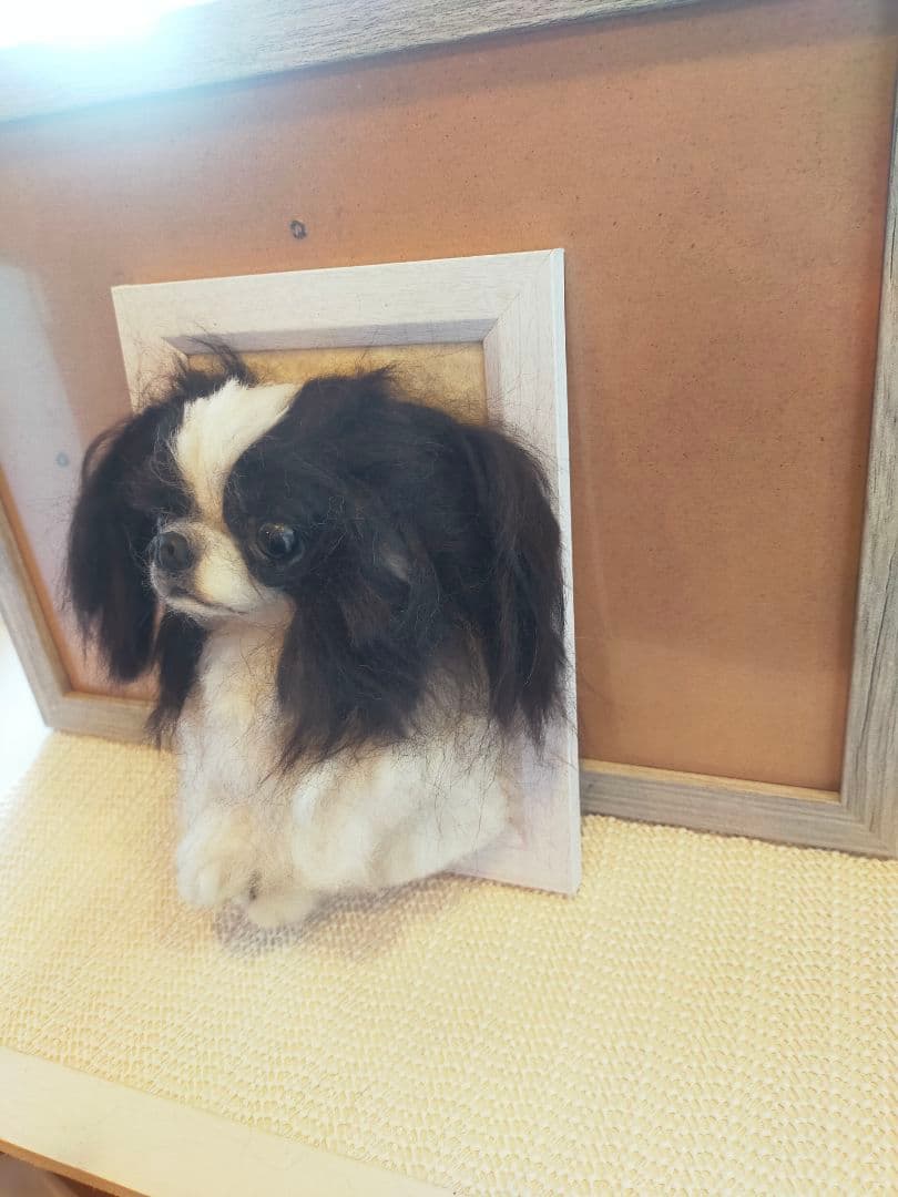 羊毛フェルト　ハンドメイド　犬　狆　フレーム