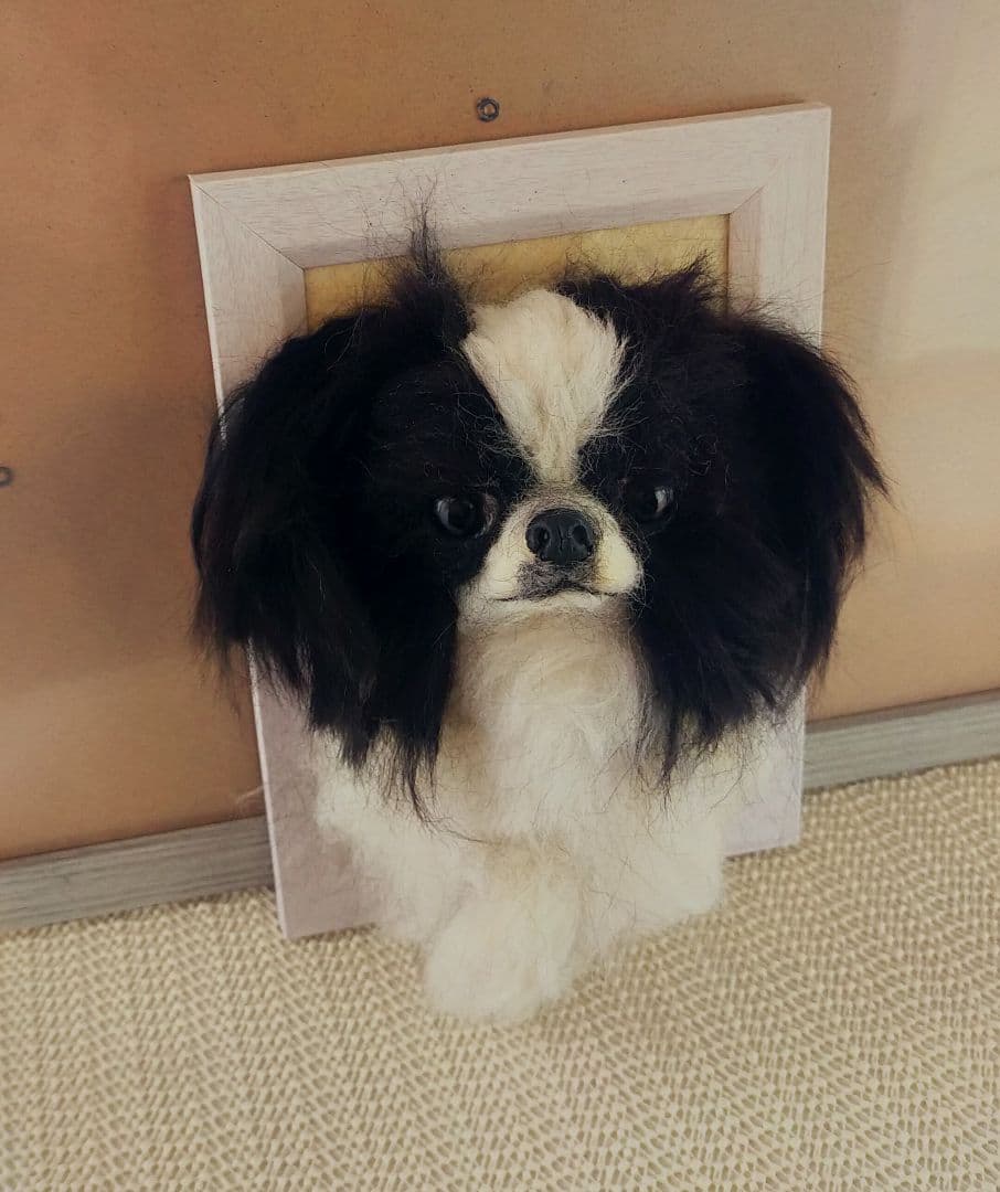 羊毛フェルト　ハンドメイド　犬　狆　フレーム