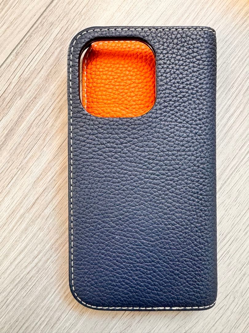 BONAVENTURA 手帳型ケース ネイビー/オレンジiPhone15 pro
