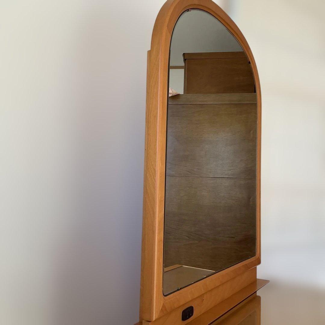 木製ドレッサー丸型ミラー家具　鏡台　化粧台　アンティーク