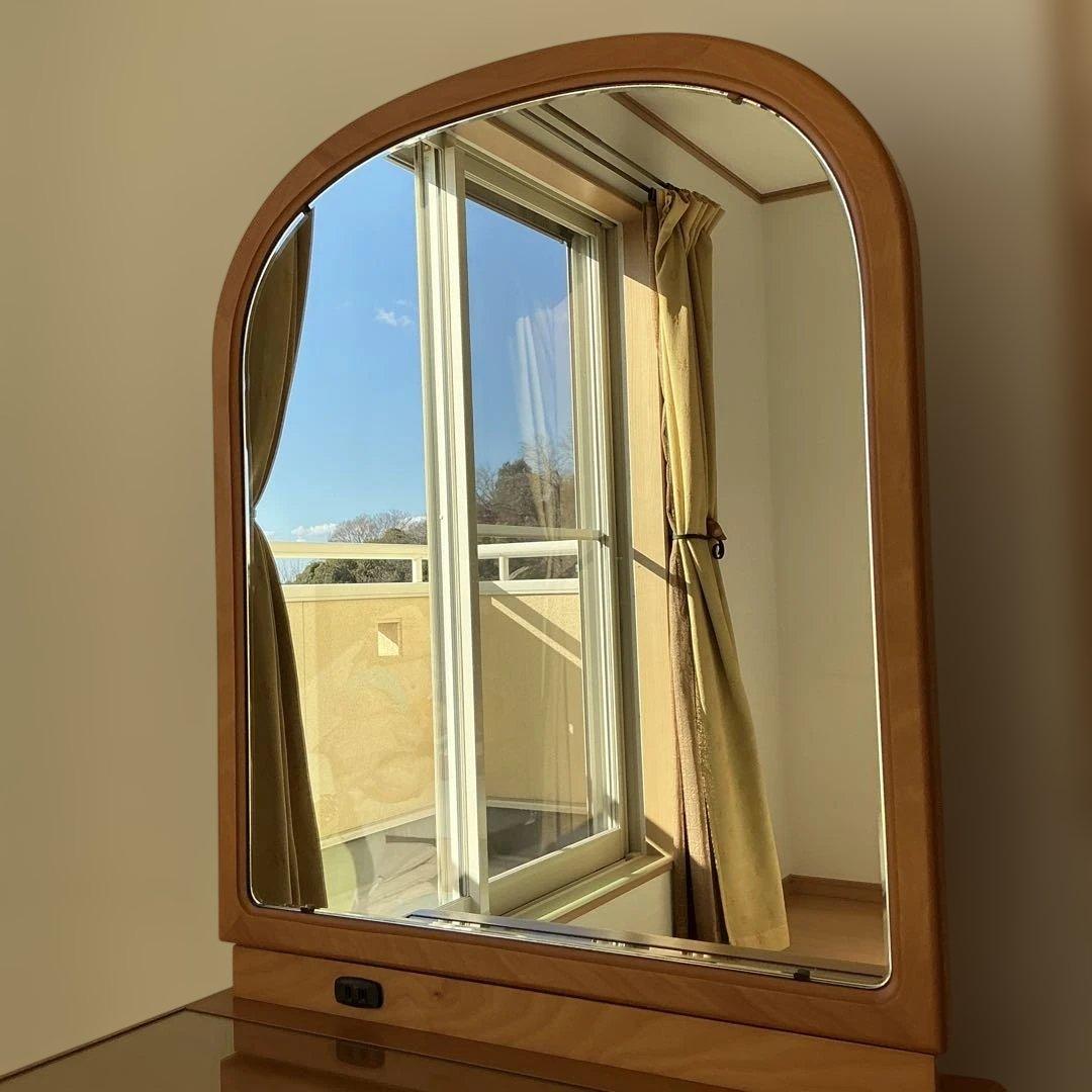 木製ドレッサー丸型ミラー家具　鏡台　化粧台　アンティーク