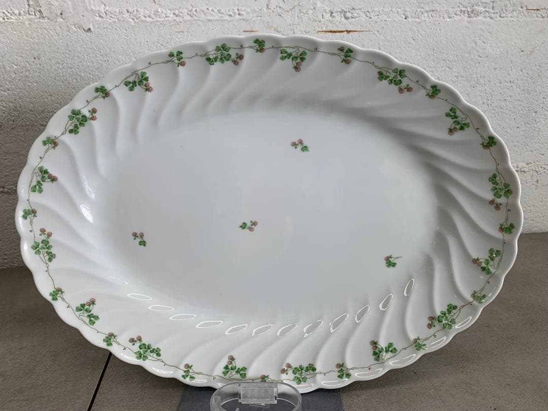 MN667★GINORI ジノリ オーバル/丸型 深皿 緑と赤の花模様 2枚