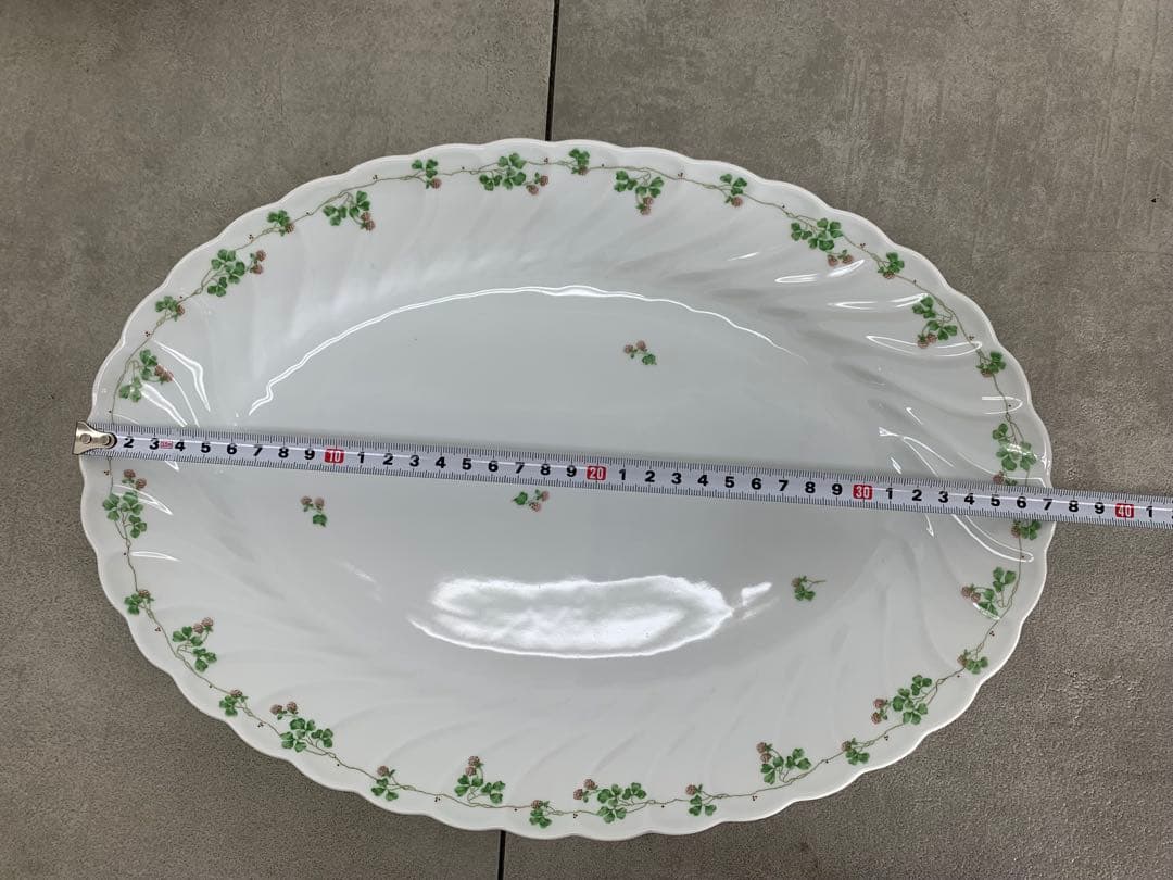 MN667★GINORI ジノリ オーバル/丸型 深皿 緑と赤の花模様 2枚