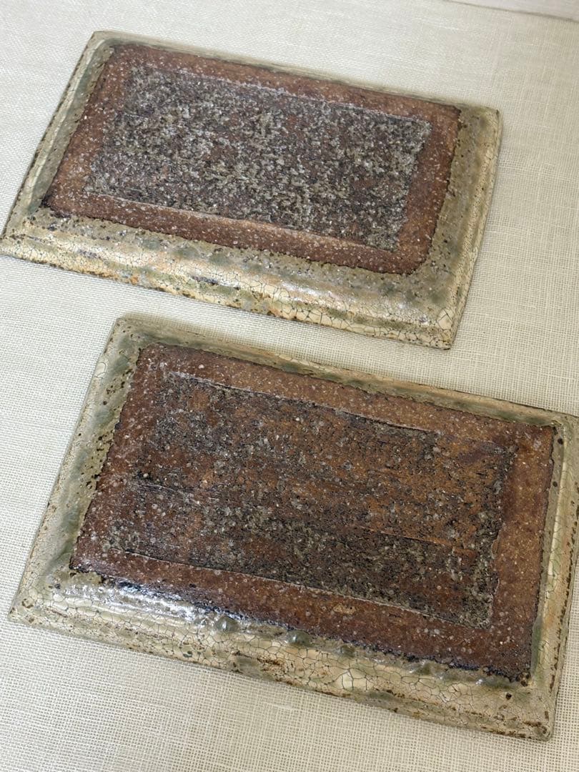 尾形 アツシ　ヒビ粉引長皿　2枚セット