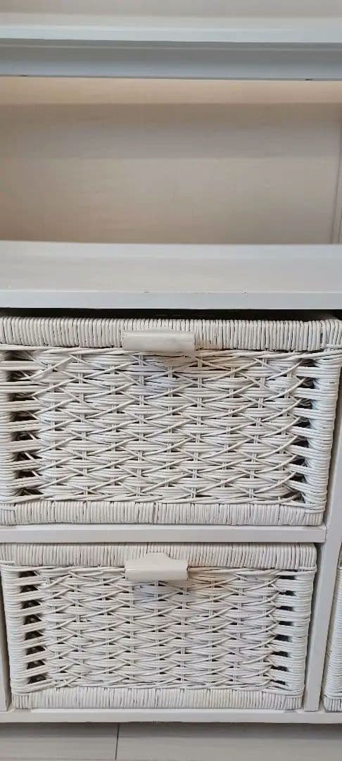 ホワイトラタン　籐　チェスト　飾り棚　天板ガラス　◆引き取り限定◆最終値下げ