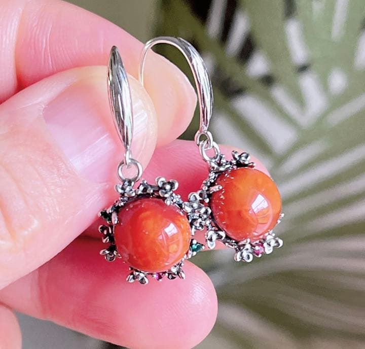 天然石 ナンホーン瑪瑙s925銀のピアス（番号A1359）