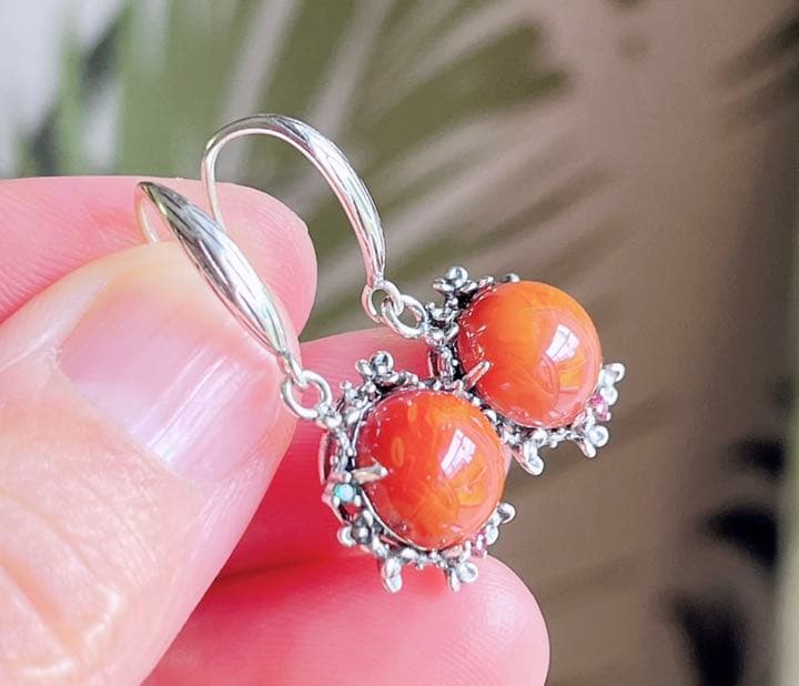 天然石 ナンホーン瑪瑙s925銀のピアス（番号A1359）