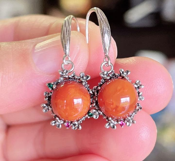 天然石 ナンホーン瑪瑙s925銀のピアス（番号A1359）