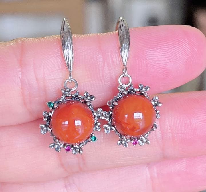 天然石 ナンホーン瑪瑙s925銀のピアス（番号A1359）