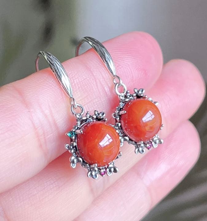 天然石 ナンホーン瑪瑙s925銀のピアス（番号A1359）