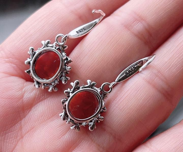 天然石 ナンホーン瑪瑙s925銀のピアス（番号A1359）