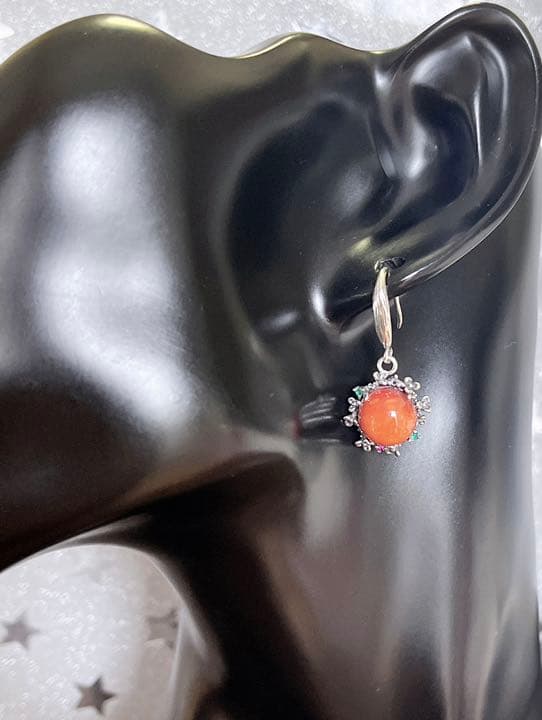 天然石 ナンホーン瑪瑙s925銀のピアス（番号A1359）