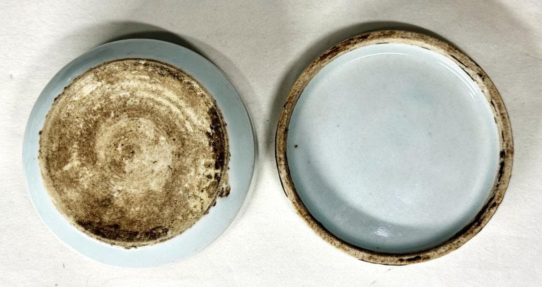 古染香合 修復あり 箱付 伝世品焼物 虫食い 青花 呉須 ウブ品 WWTT114