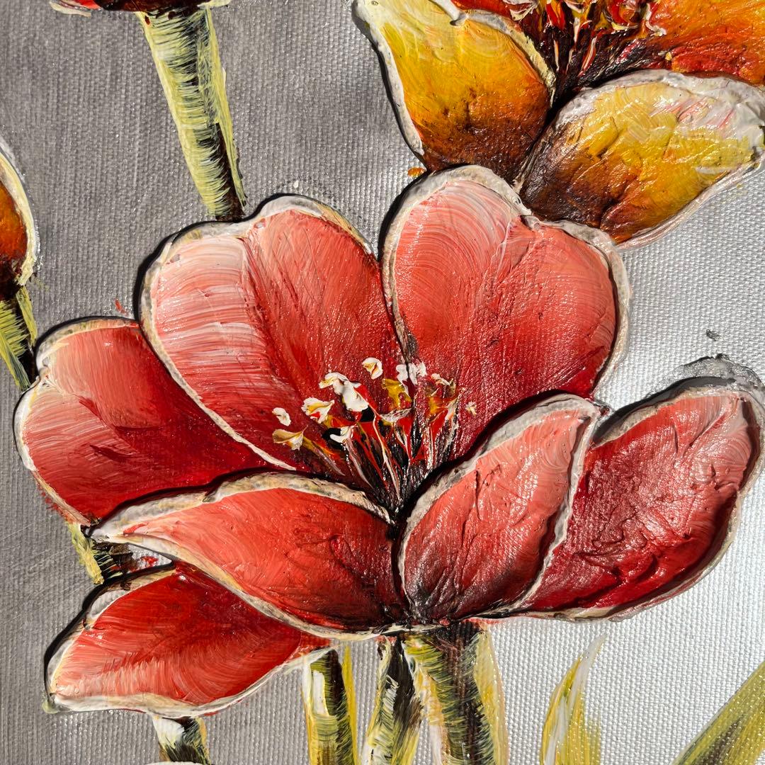 手書き油絵 フラワー 額付 絵画 インテリア 油彩画