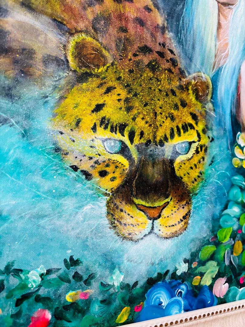 「野生との絆」アクリル画キャンバスF20号原画ハンドメイド作品 幻想アート