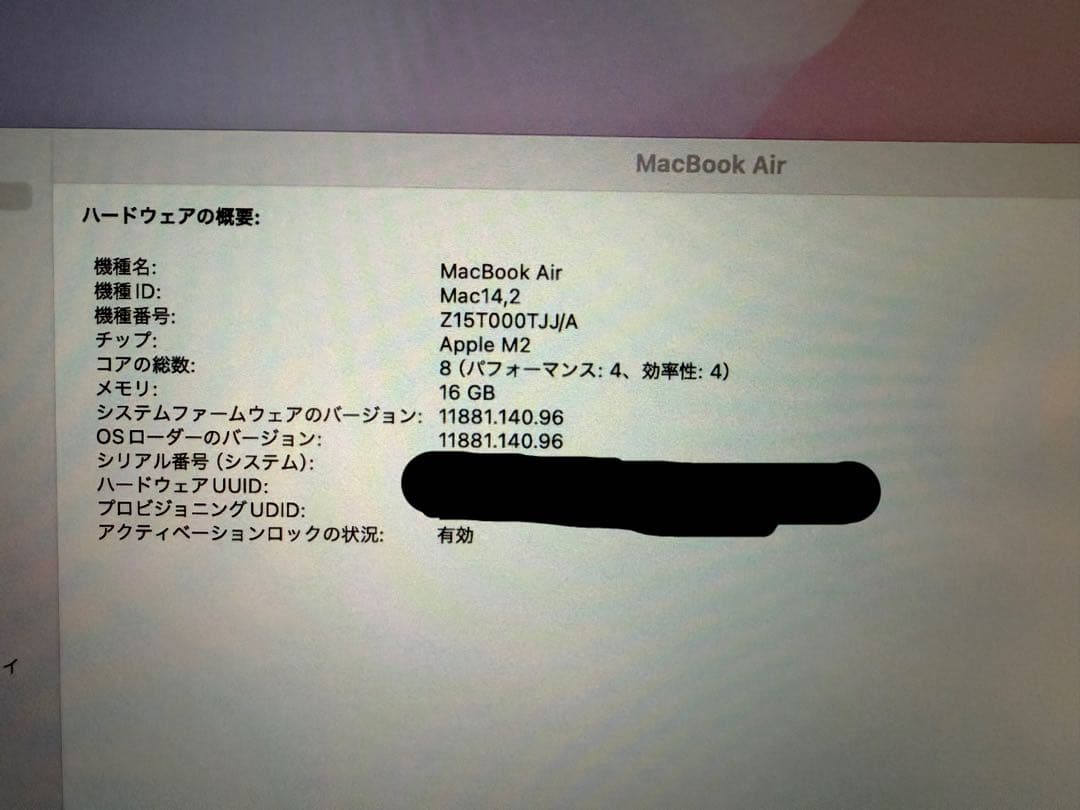 MacBook Air M2 16GB 1TB US配列 バッテリー96%